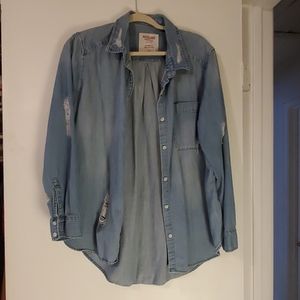 Distressed Button Up Denim Shirt